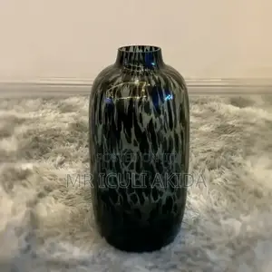Short Neck Decorative Black Tiger Panther Print Flower Vase
