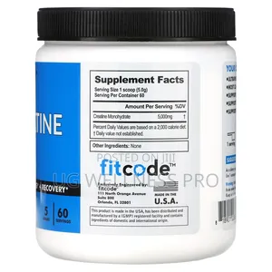 Fitcode, Creatine Monohydrate , Unflavored 300g 60 Servi