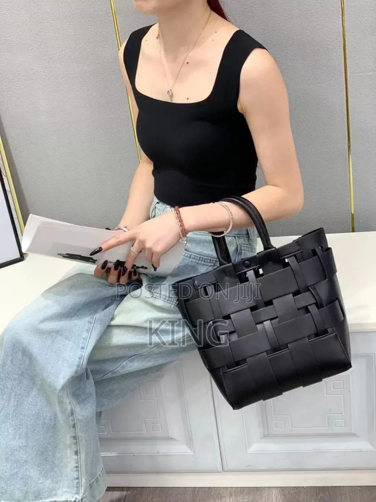 Pinch Woven Tote Handbag