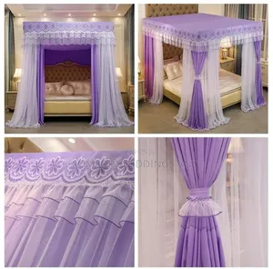 Four Stand Mosquit Net With Curtain Purple 5*6 6*6