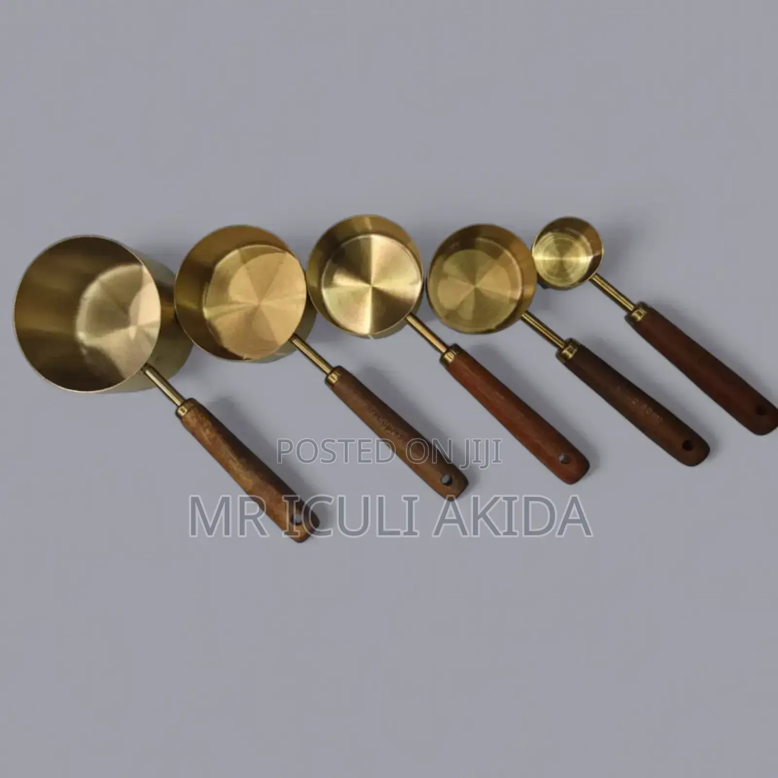 5pc Golden Stainless Steel Measuring Spoon WTH Wooden Handle