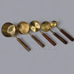 5pc Golden Stainless Steel Measuring Spoon WTH Wooden Handle