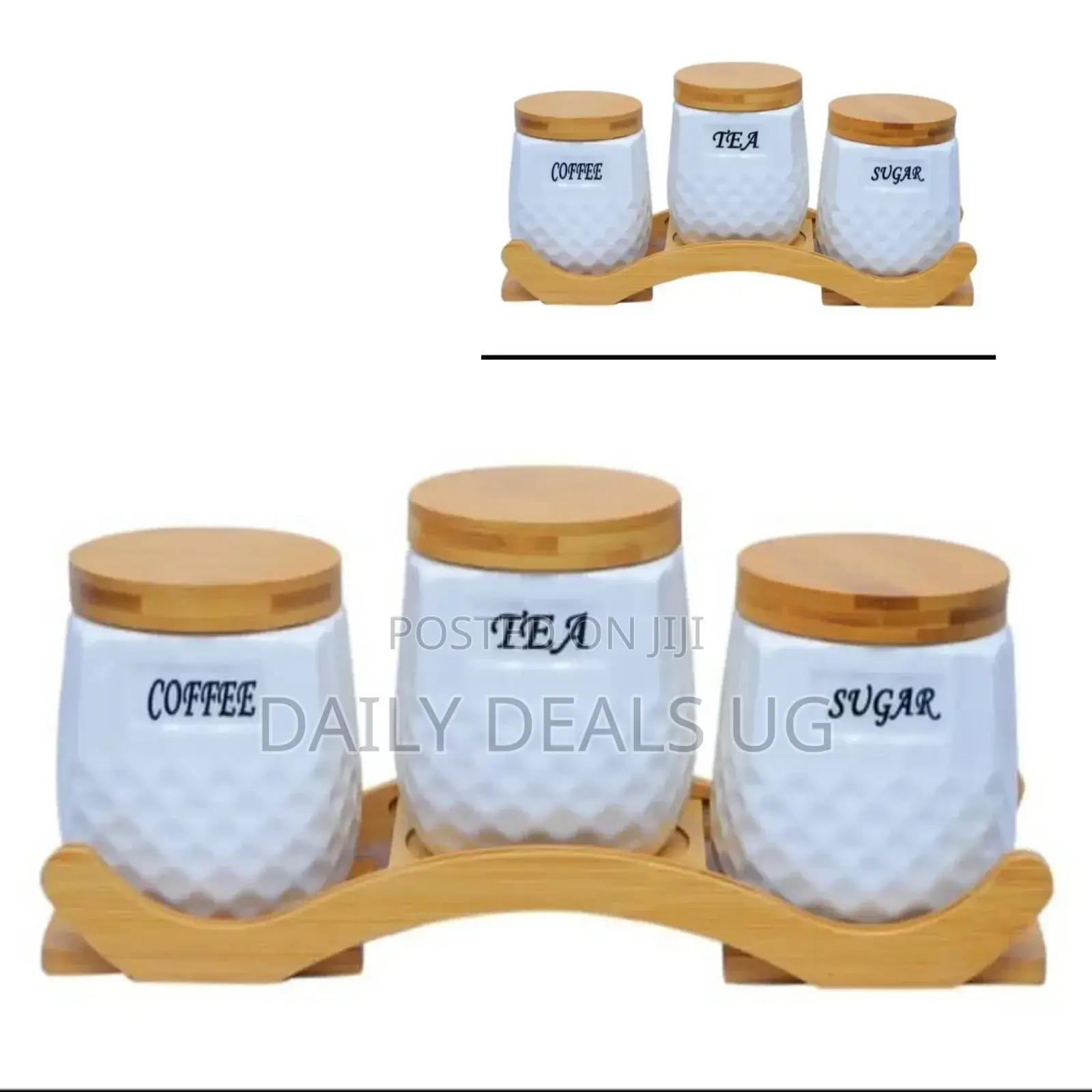 Sugar Bowl Set With Wooden Stand