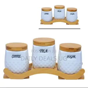 Sugar Bowl Set With Wooden Stand