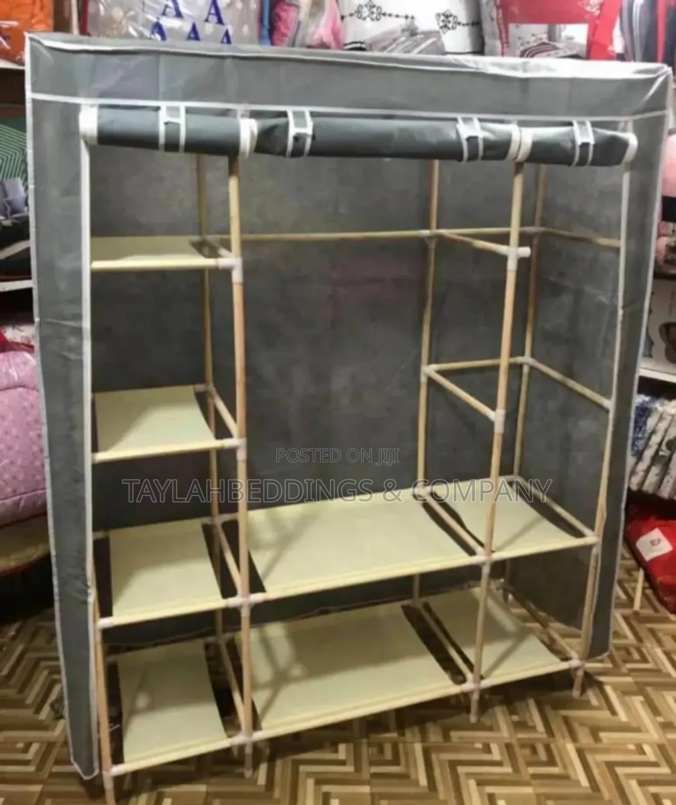 3column Cloth Wood Frame Portable Wardrobe - Gray