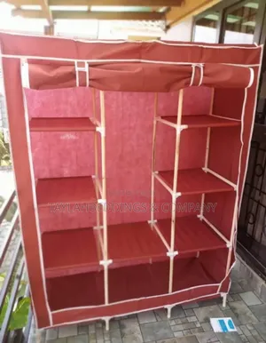3column Cloth Wood Frame Portable Wardrobe - Maroon