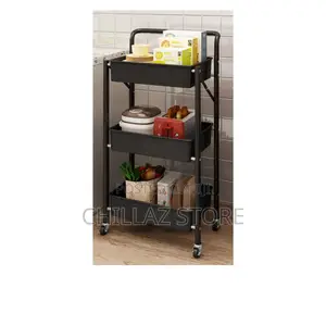 3 Tier Folding Cart With Wheels Kitchen Rack.