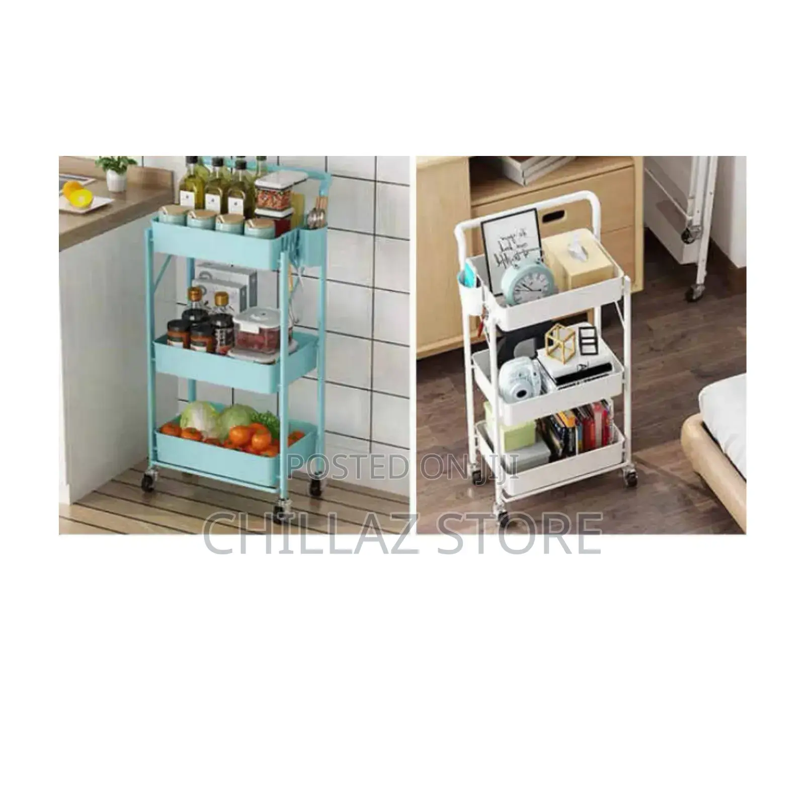 3 Tier Kitchen Foldable Cart With Wheels.