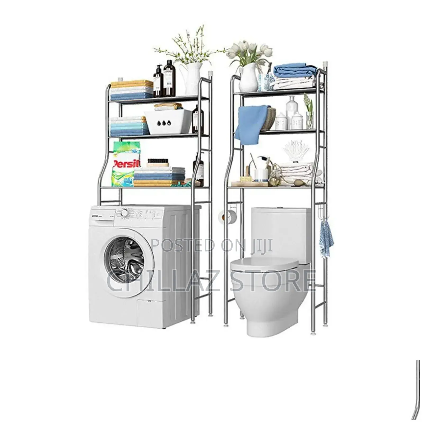 Metallic 3 Tier Stainless Steel Toilet Rack Organizer.