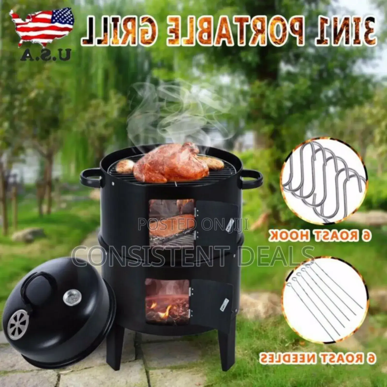 Outdoor Black Large Round BBQ Grill
