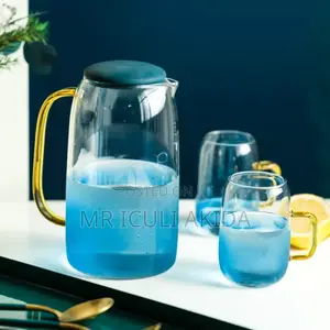 Lid Glass Water Jug With 2glass Cups Glassware Set