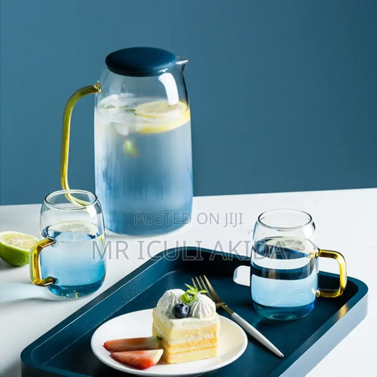 Lid Glass Water Jug With 2glass Cups Glassware Set
