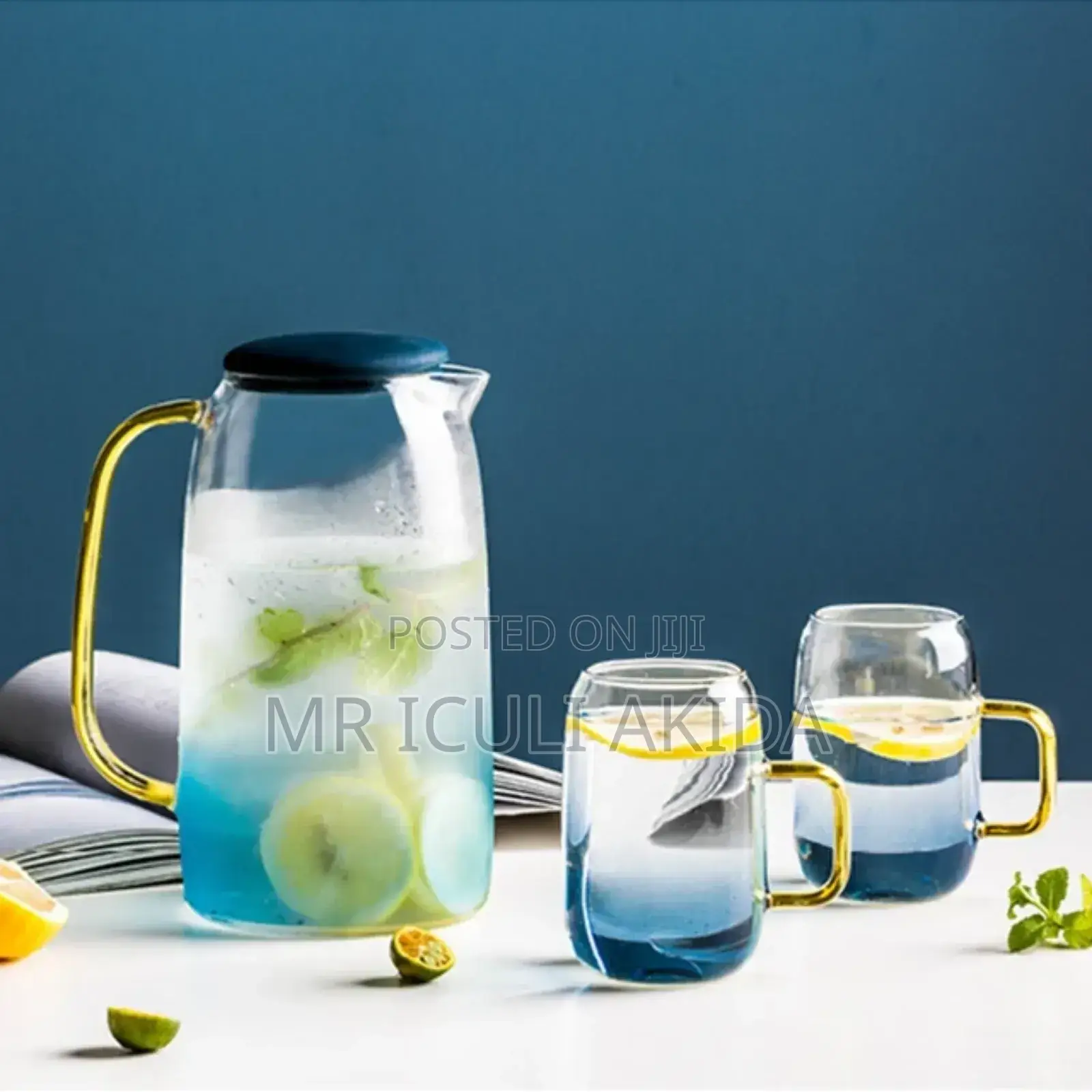 Lid Glass Water Jug With 2glass Cups Glassware Set