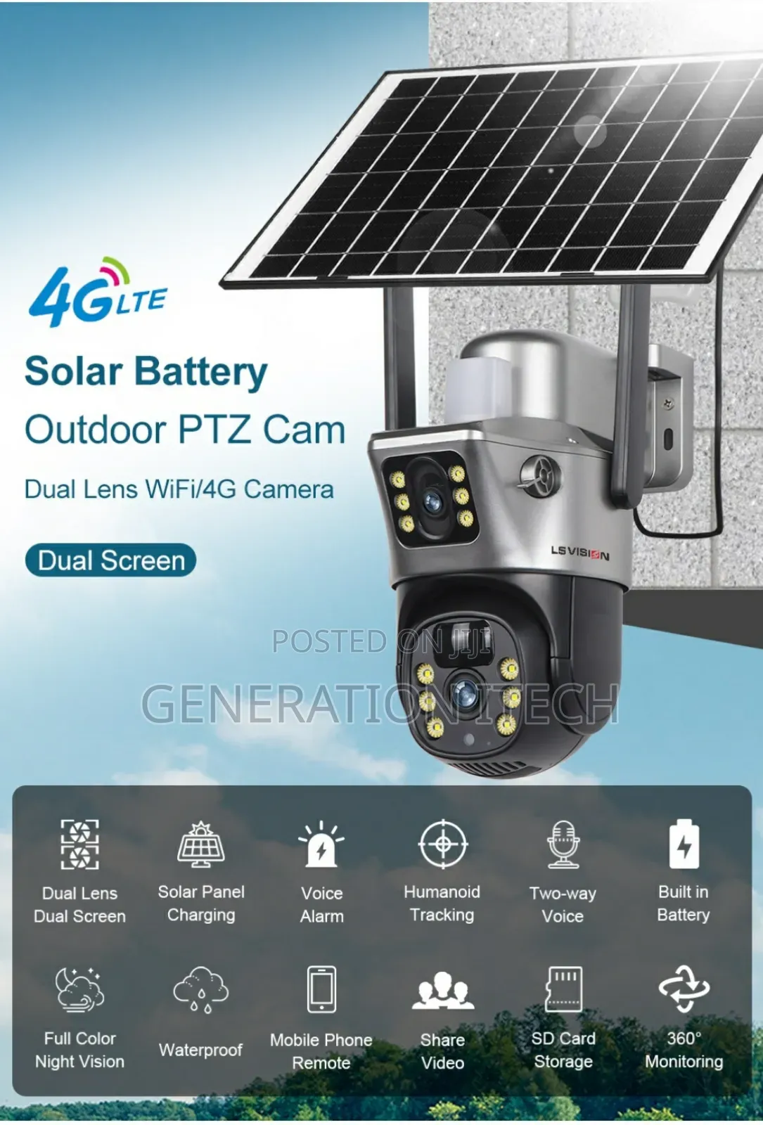 4g Dual Lens PTZ Solar Camera - - Waterproof for Outdoor