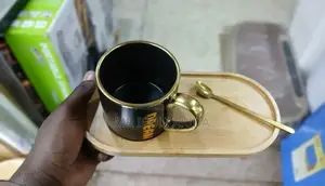 Ceramic Coffee Cup Mug WTH Spoon and Wooden Tray
