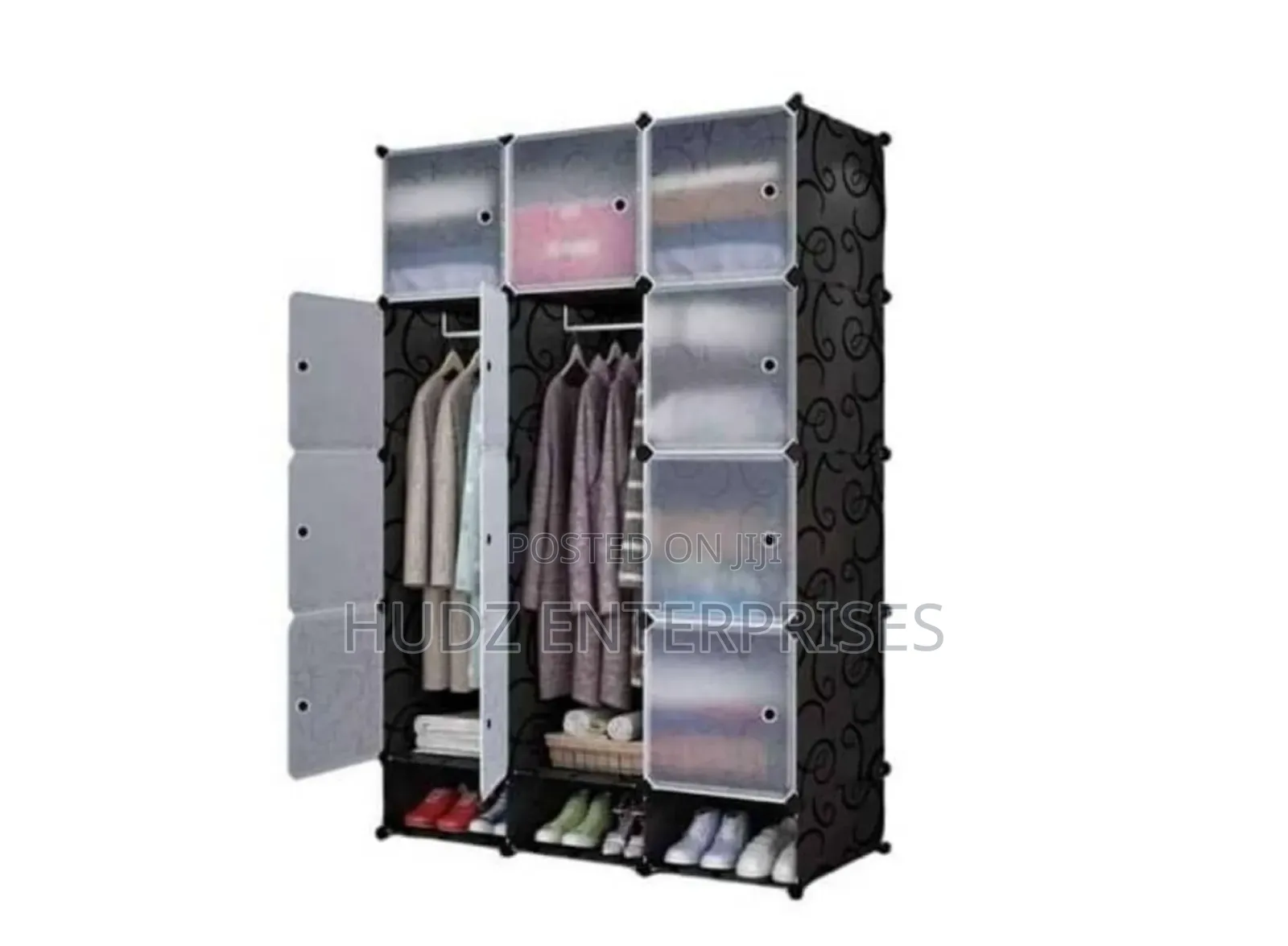 3 Column Plastic Wardrobe Black