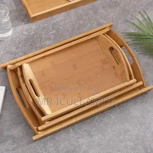 3pcs Bamboo Wood Breakfast Serving Trays WTH Handles