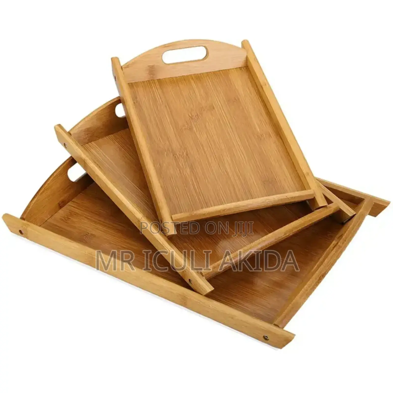 3pcs Bamboo Wood Breakfast Serving Trays WTH Handles