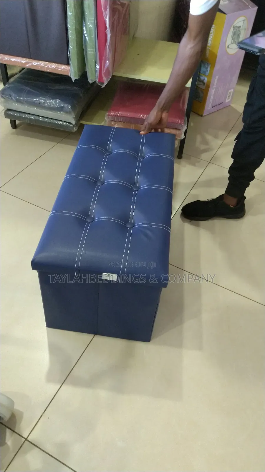 Folding Ottoman Big Capacity Storage Leather Footrest Bench