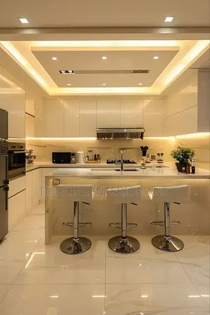 Creative Gypsum Ceiling and Kitchen Cabinets.