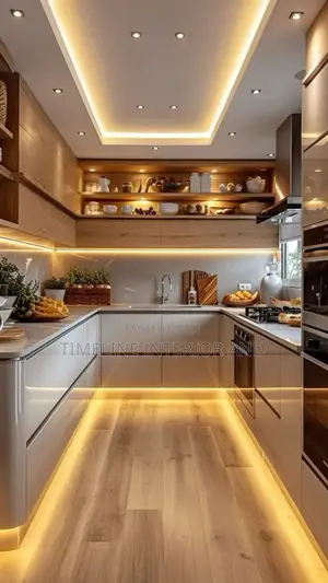Creative Gypsum Ceiling and Kitchen Cabinets.