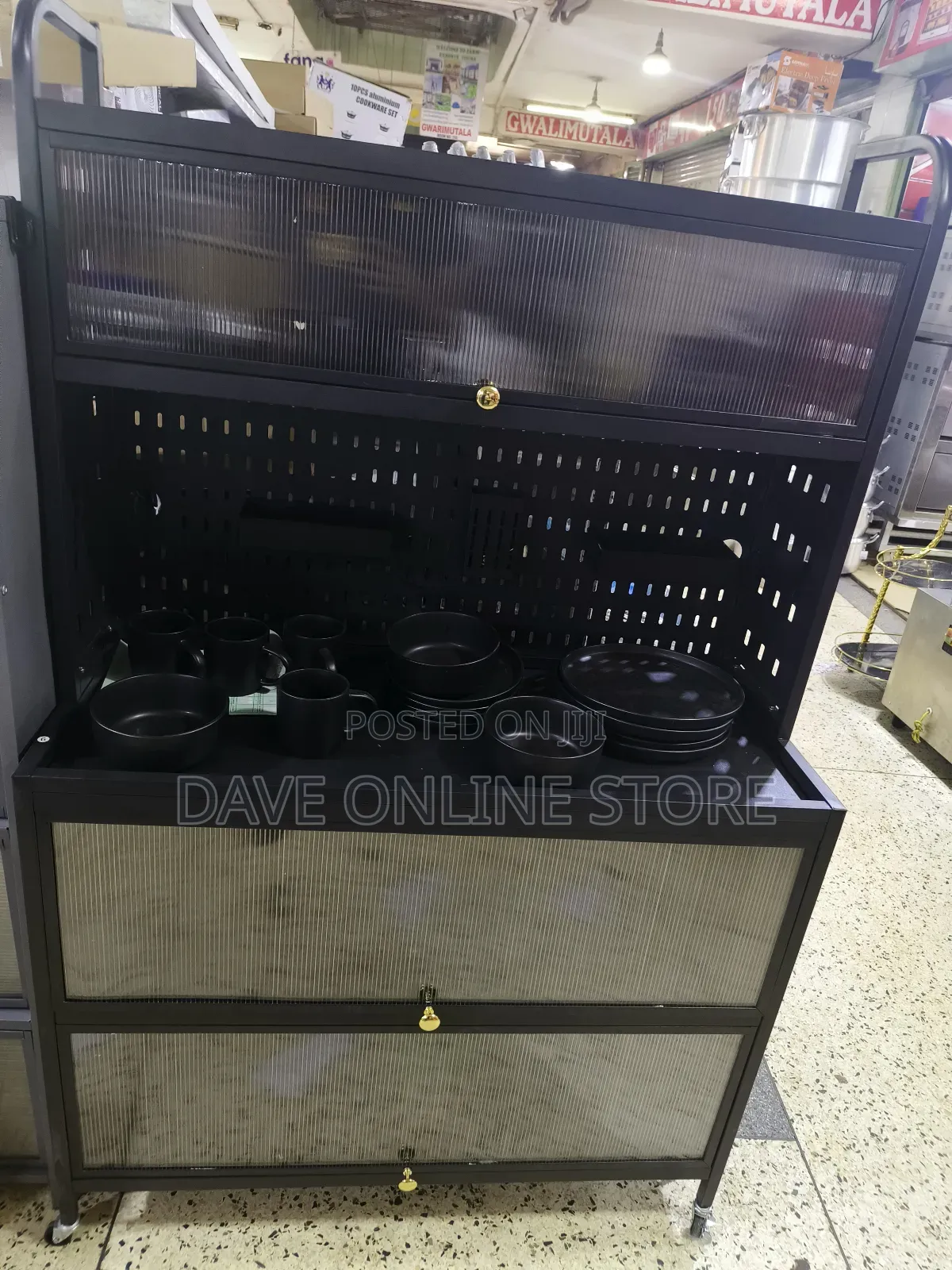 Kitchen Bakers Rack With Flip Door Cabinet,