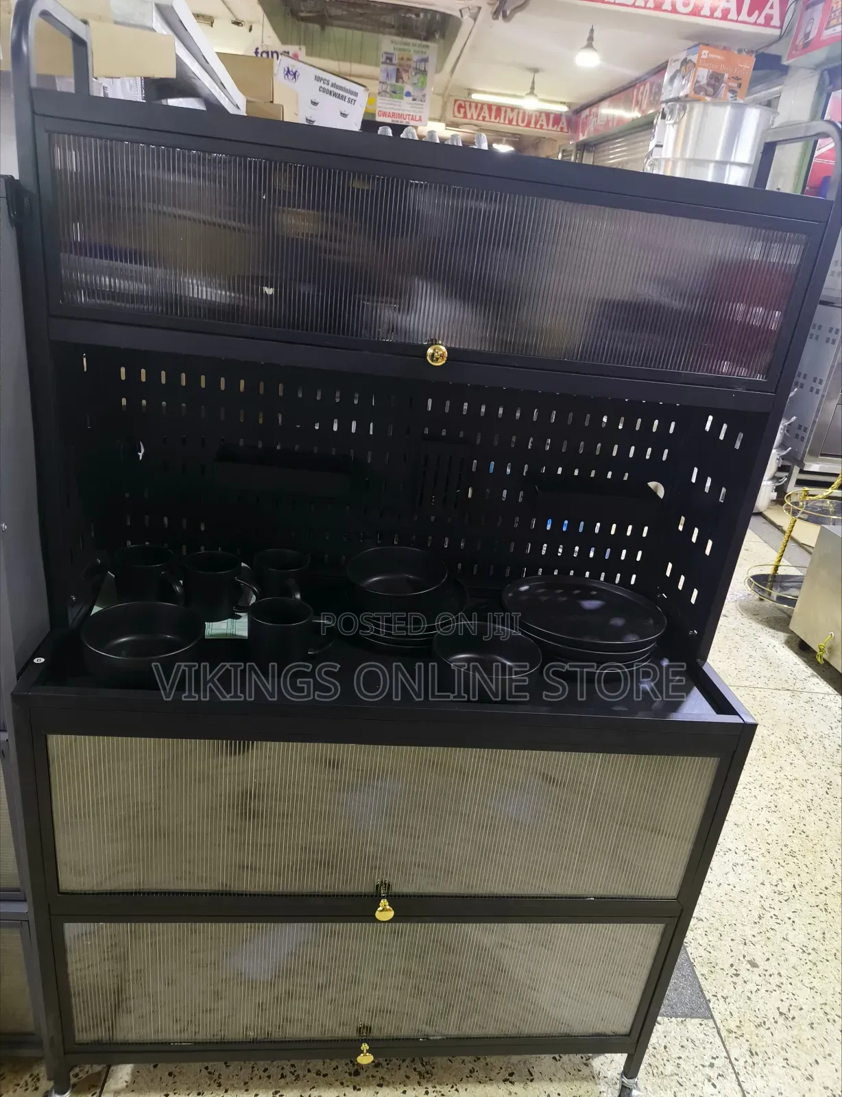 Kitchen Microwave Stand With 8 S-Shaped Hooks,