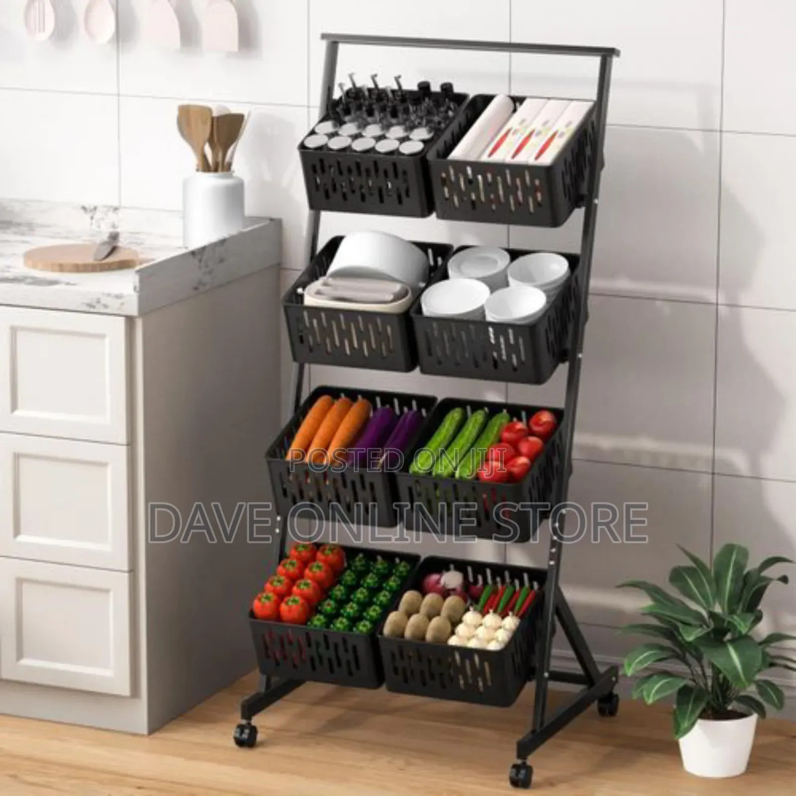 4-Tier Kitchen Fruit Vegetable Snack Cart With Wheels