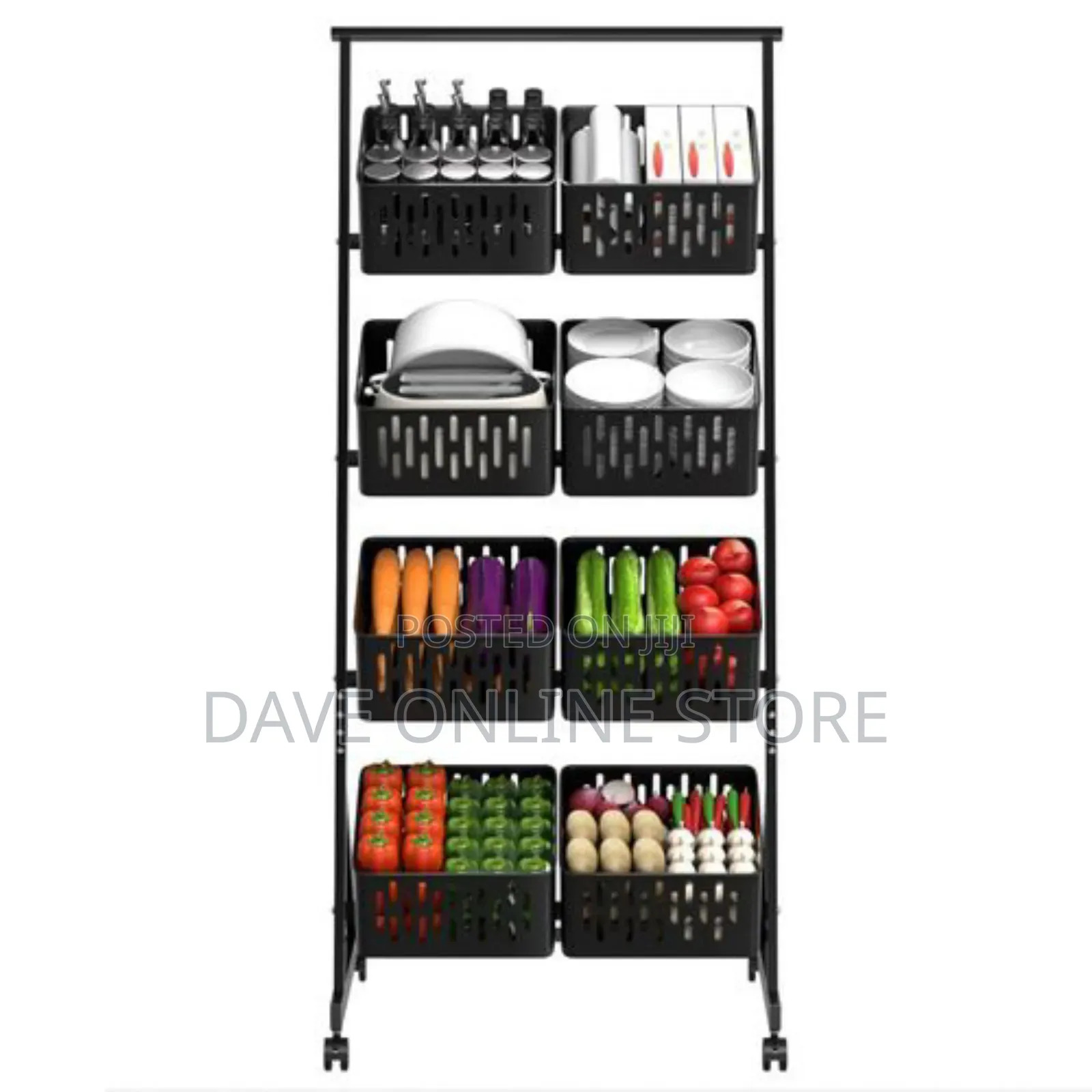 4-Tier Kitchen Fruit Vegetable Snack Cart With Wheels