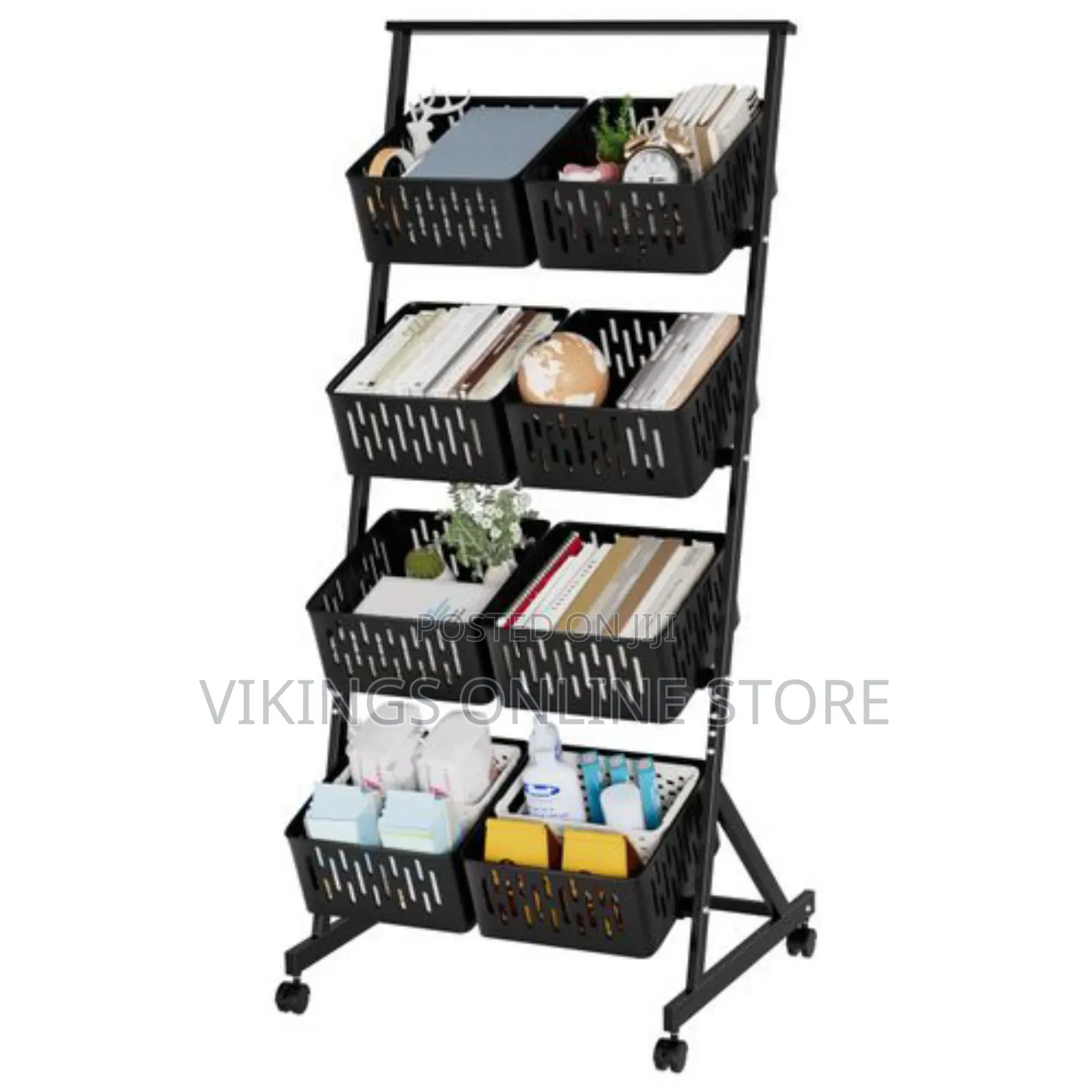 Pantry Organizer Rack With Detachable Basket (Black)