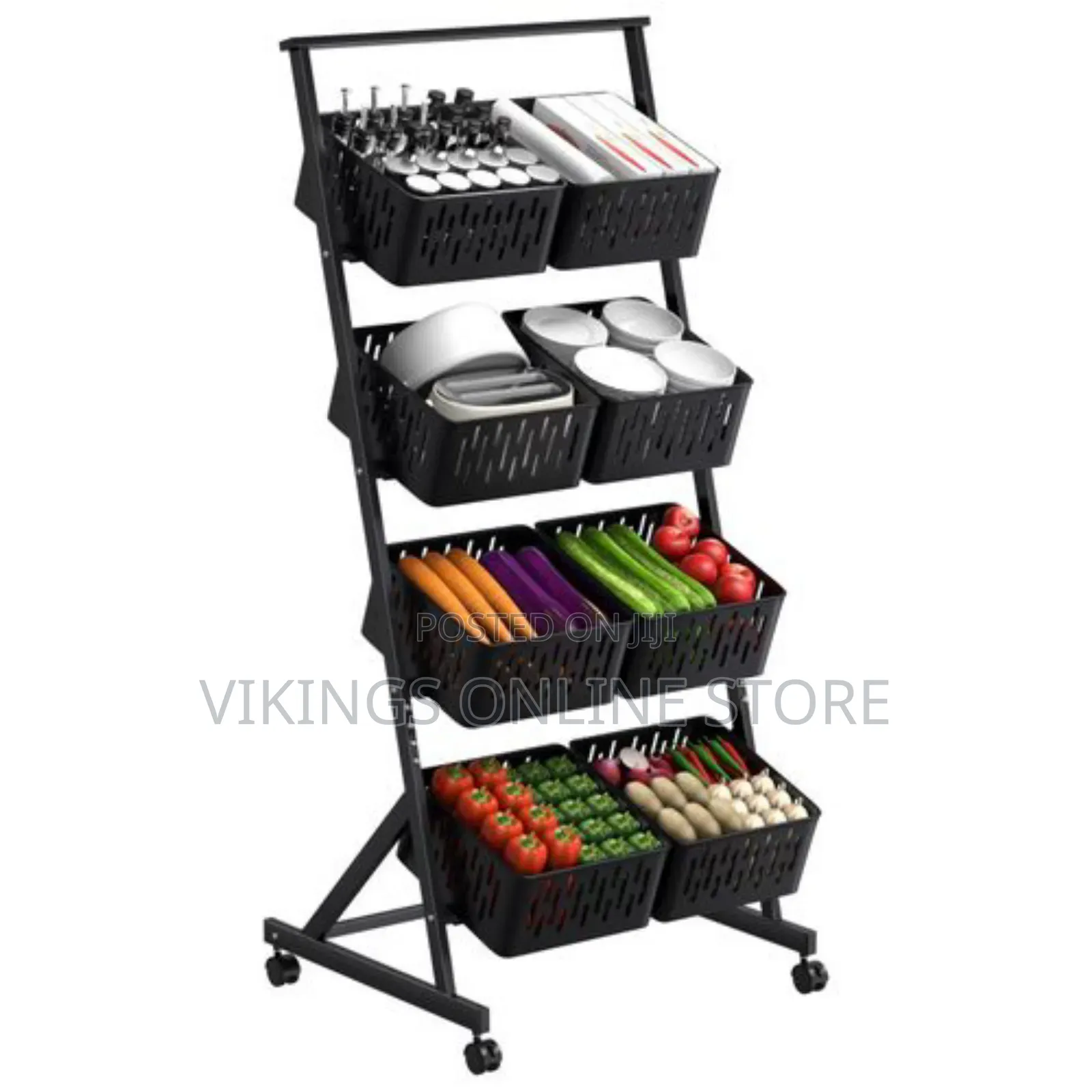 Pantry Organizer Rack With Detachable Basket (Black)