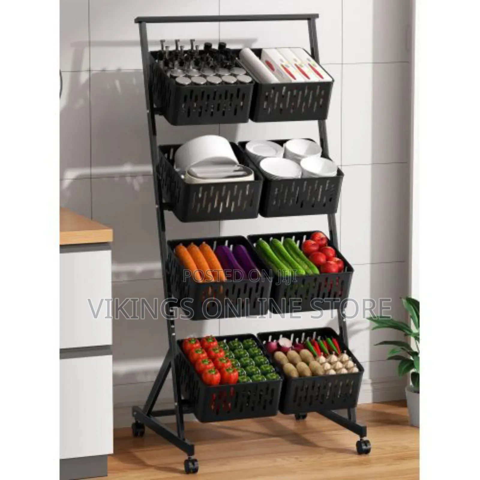 Pantry Organizer Rack With Detachable Basket (Black)