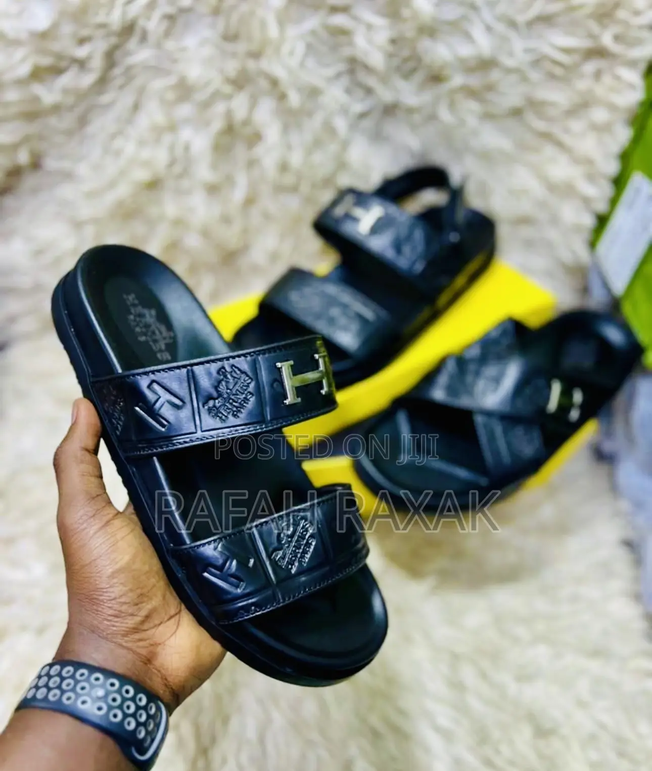 Original Classy Double Strap Hermes Leather Sandals
