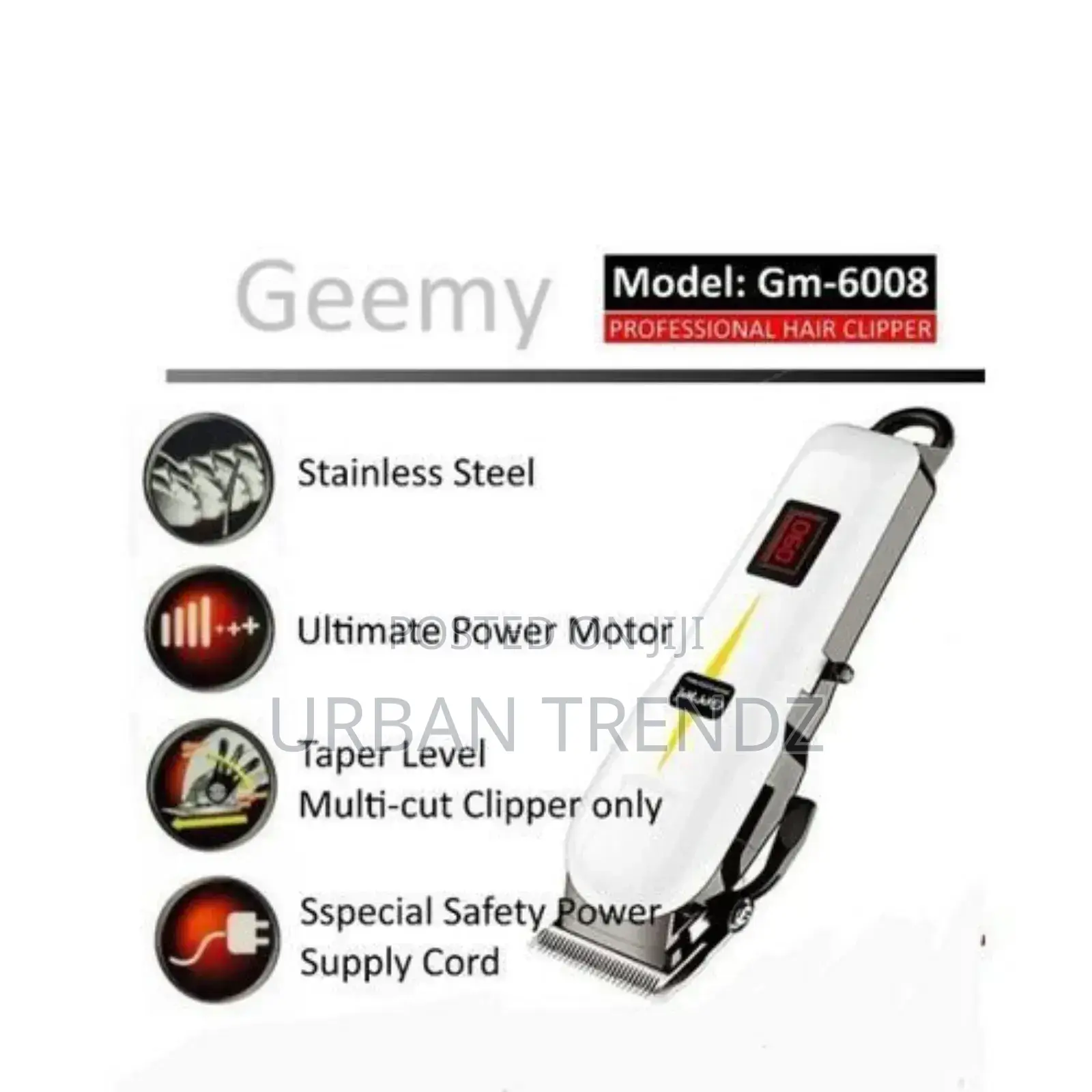 Geemy Rechargeable Hair Clipper Shaving Machine White
