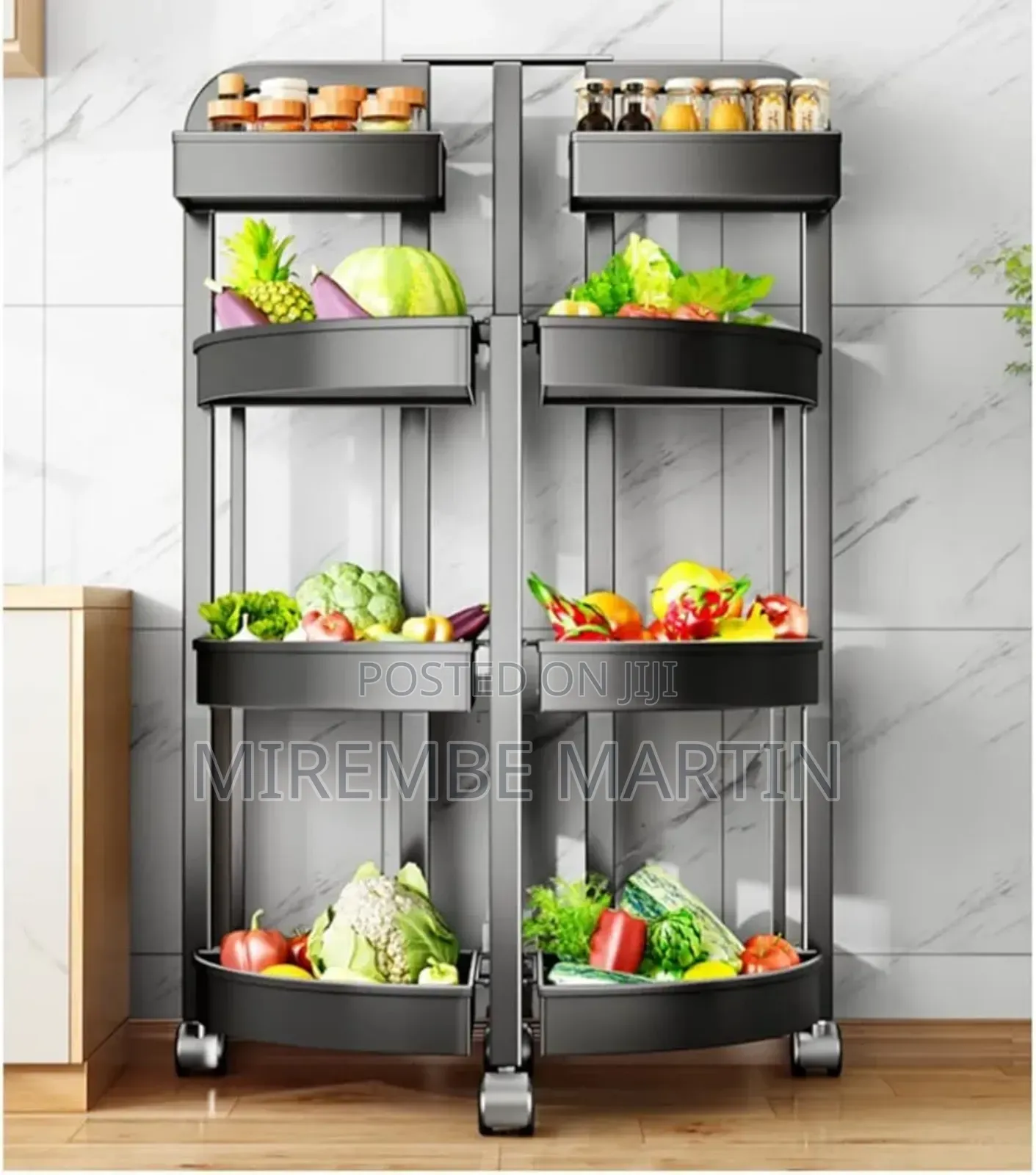 LAJUU Foldable Kitchen Storage Cart With Wheels,