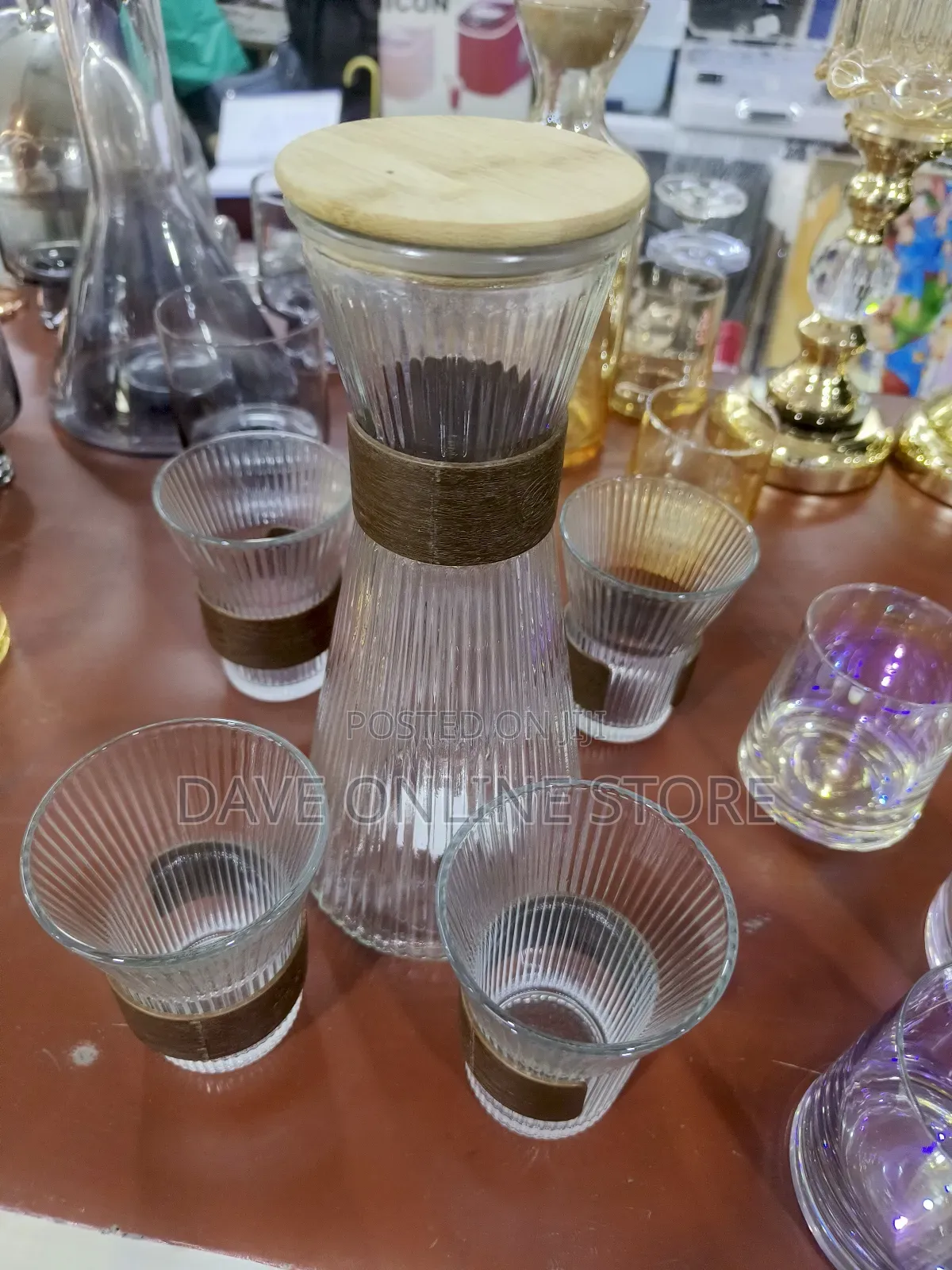 Fluted Glass Carafe Jug With 4 Tumblers