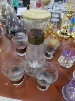 Fluted Glass Carafe Jug With 4 Tumblers