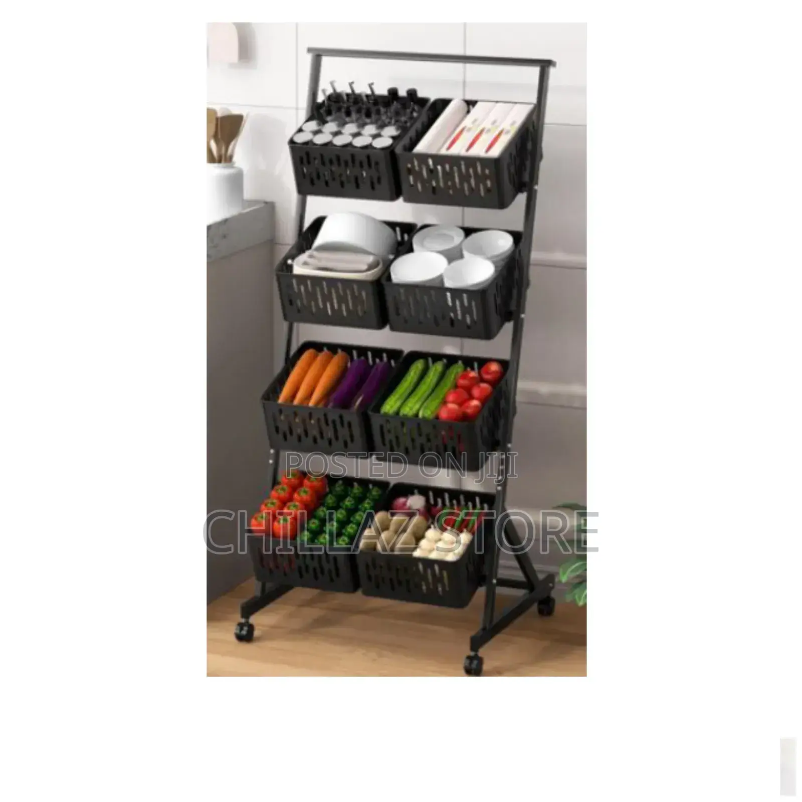 4 Tier Vegetable Kitchen Storage Basket With Wheels.