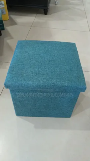Blue Folding Storage Ottoman Cube Foot Rest Stool