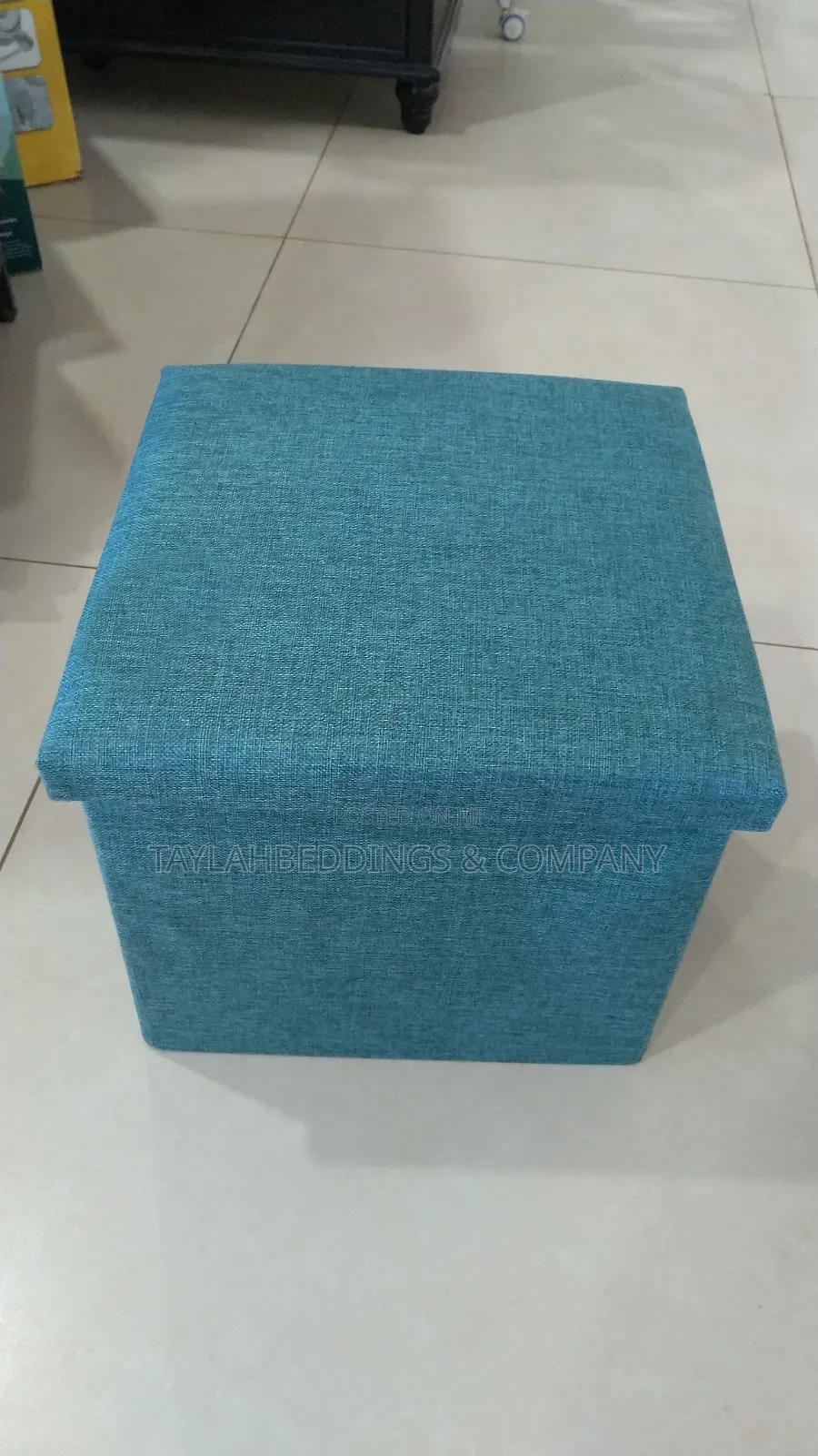 Blue Folding Storage Ottoman Cube Foot Rest Stool