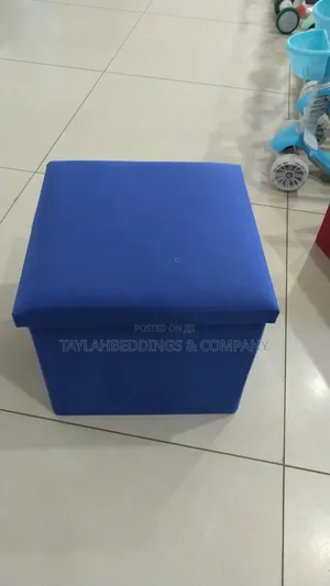 Navy Blue Folding Storage Ottoman Cube Foot Stool