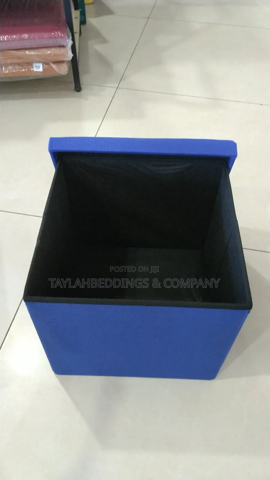 Navy Blue Folding Storage Ottoman Cube Foot Stool