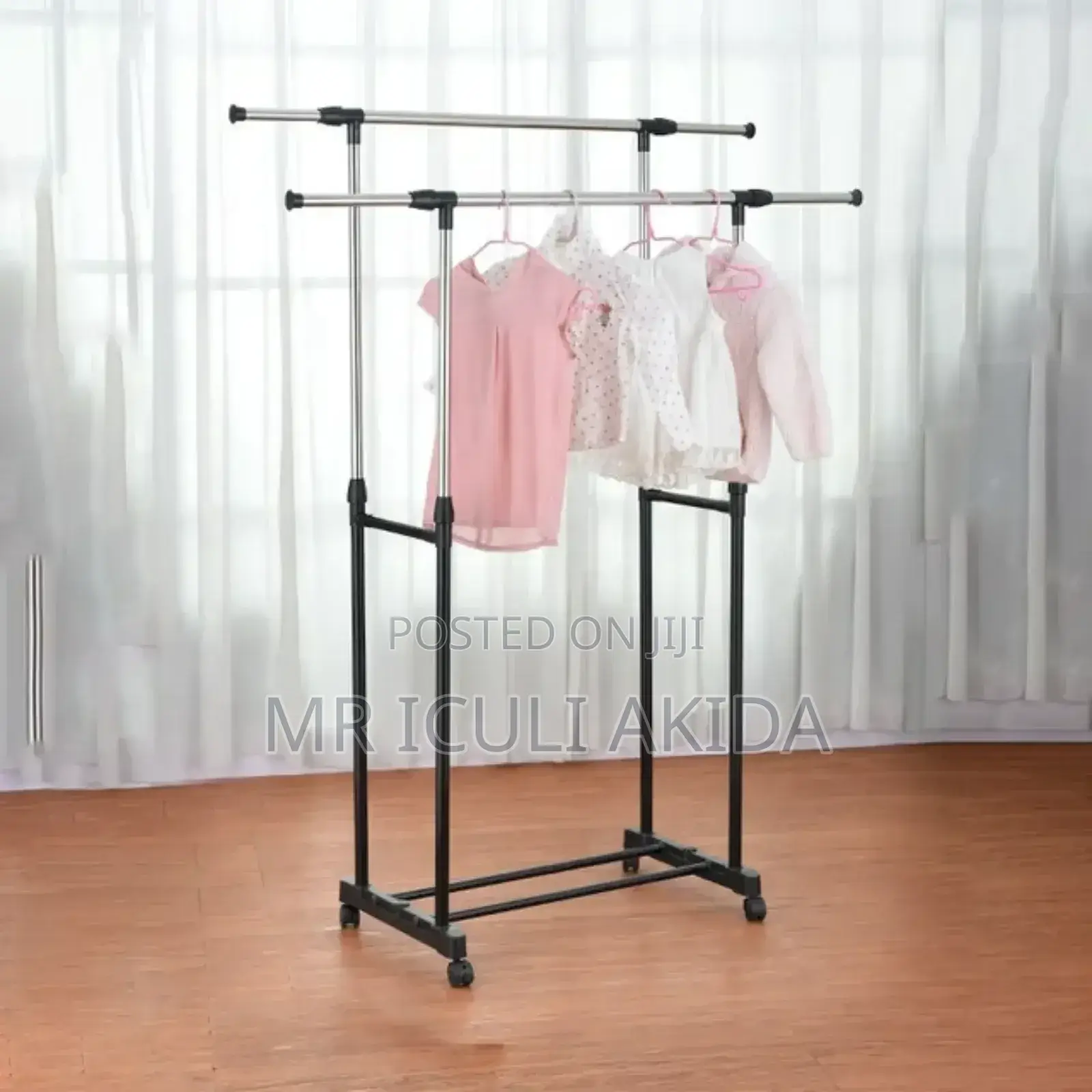 1.8mt Adjustable 2rod Garment Rack Rolling Clothes Organizer