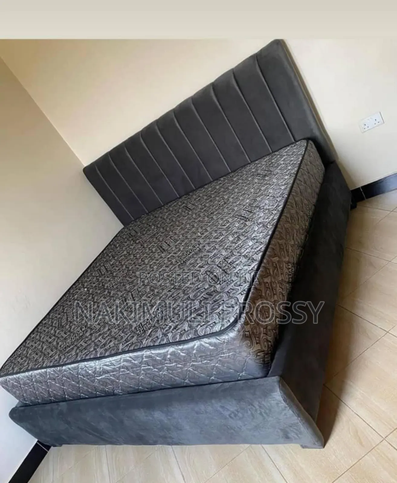 5x6 Gray Fabric Bed With Stripes