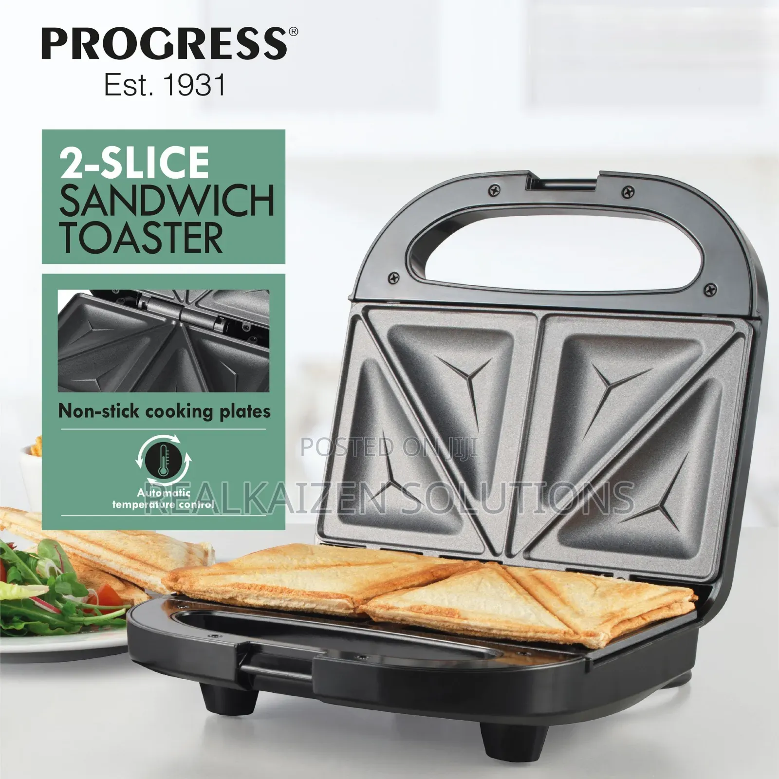 UK PROGRESS 2 Slice Non-Stick Sandwich and Omelette Toaster