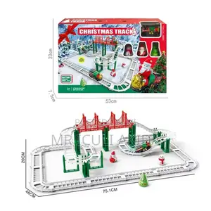 Kids Electric Christmas Theme Track Rail Car Train Toy Set