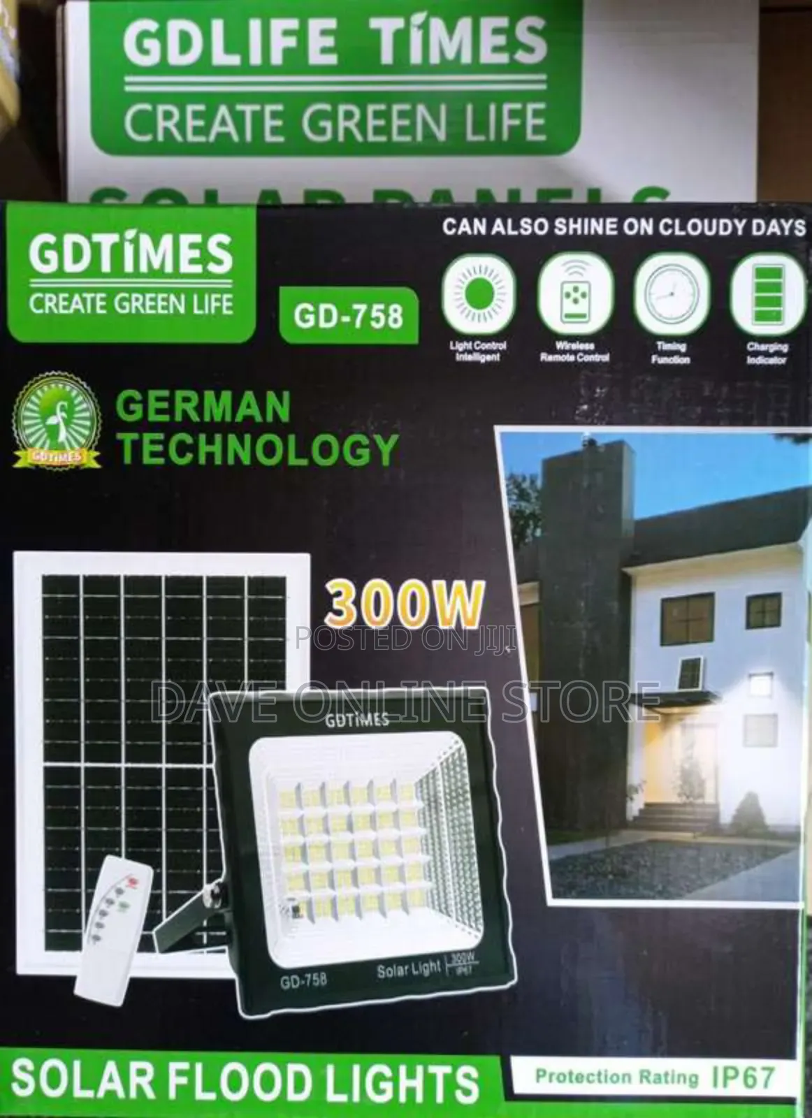 300w Solar Floodlight + Solar Panel + Remote Control