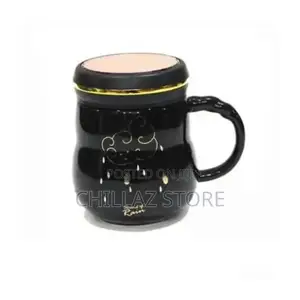 Black Ceramic Coffee Mug With Mirror Lid.