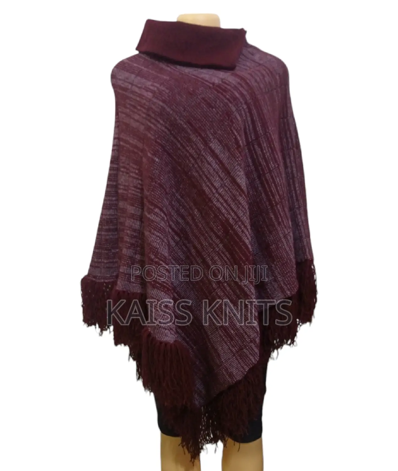 Maroon Women's Knitted Poncho