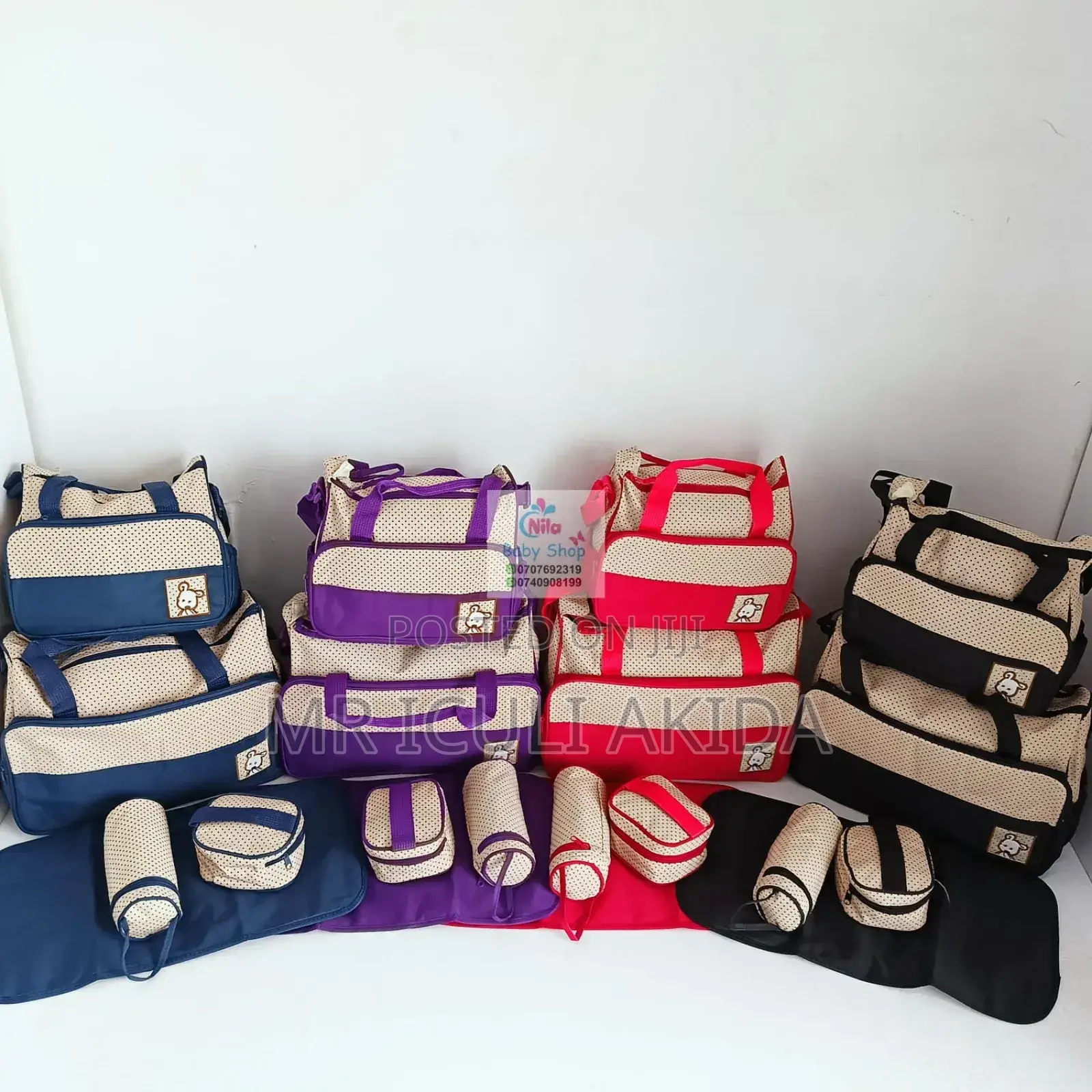 Bear Print Cute 5 in 1 Diaper Bag Set With Changing Mat